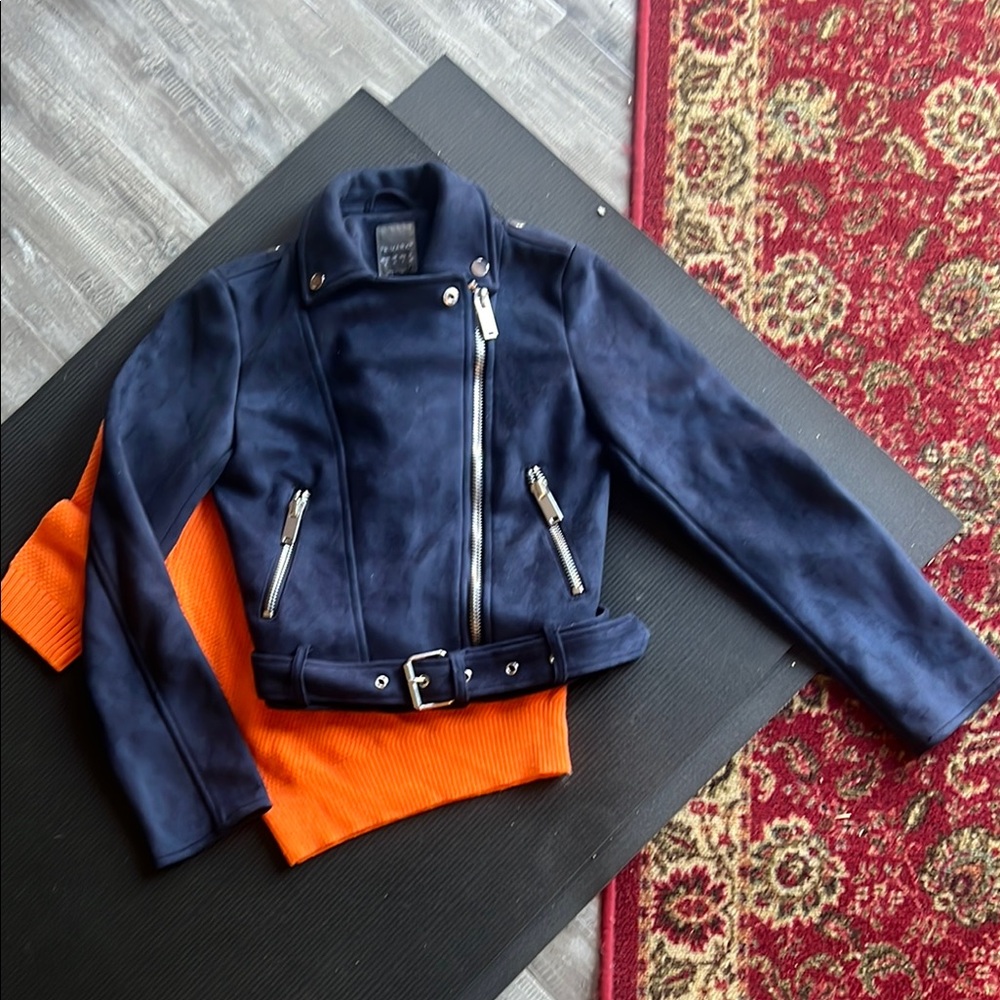 Primark Blue moto style jacket faux suede